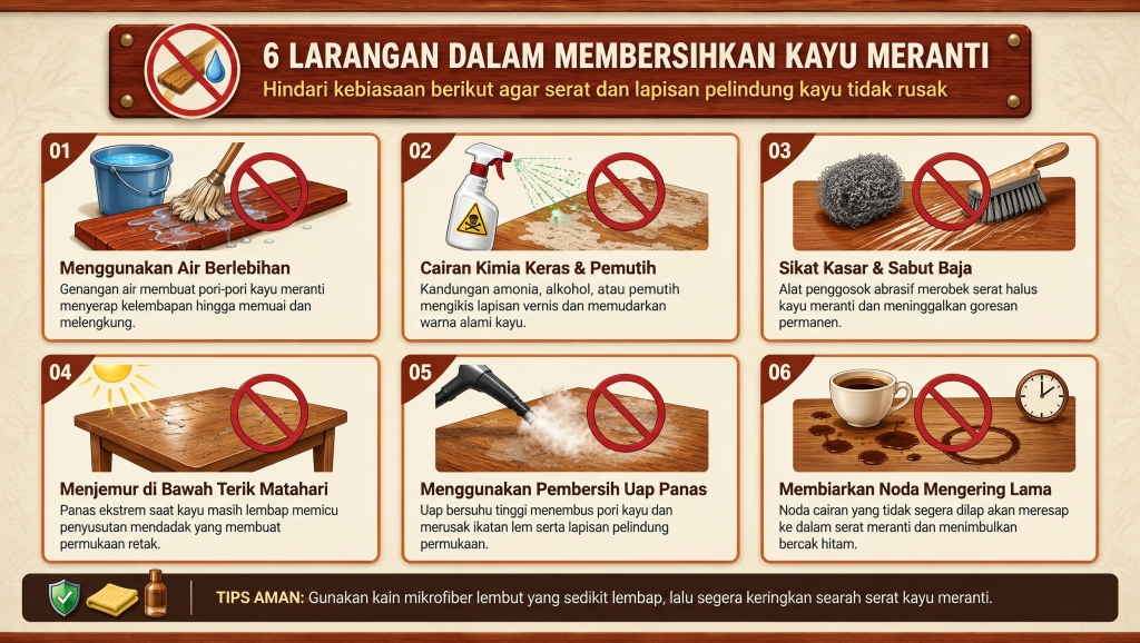 6 Larangan dalam Membersihkan Kayu Meranti yang Merusak Permukaan