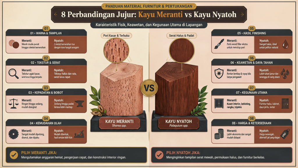 8 Perbandingan Jujur Kayu Meranti vs Kayu Nyatoh